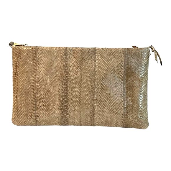 Vintage Lyrella Snakeskin Clutch Beige Tan Neutral Shoulder Strap Handbag Purse - Picture 1 of 11